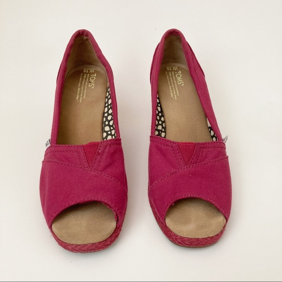 TOMS Peep Toe Wedge Canvas Slip On Shoes - Picture 3 of 8